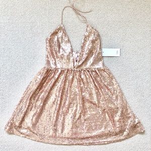 Tobi rose gold sequenced skater dress